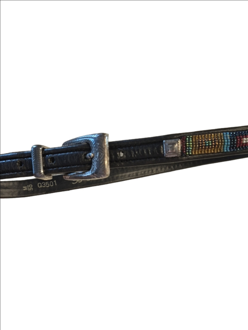 Brighton Black Beaded Leather Belt with Silver Buckle Size M